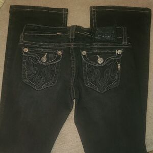 MEK Women's Dark Boot Cut Jeans with Pocket Detailing